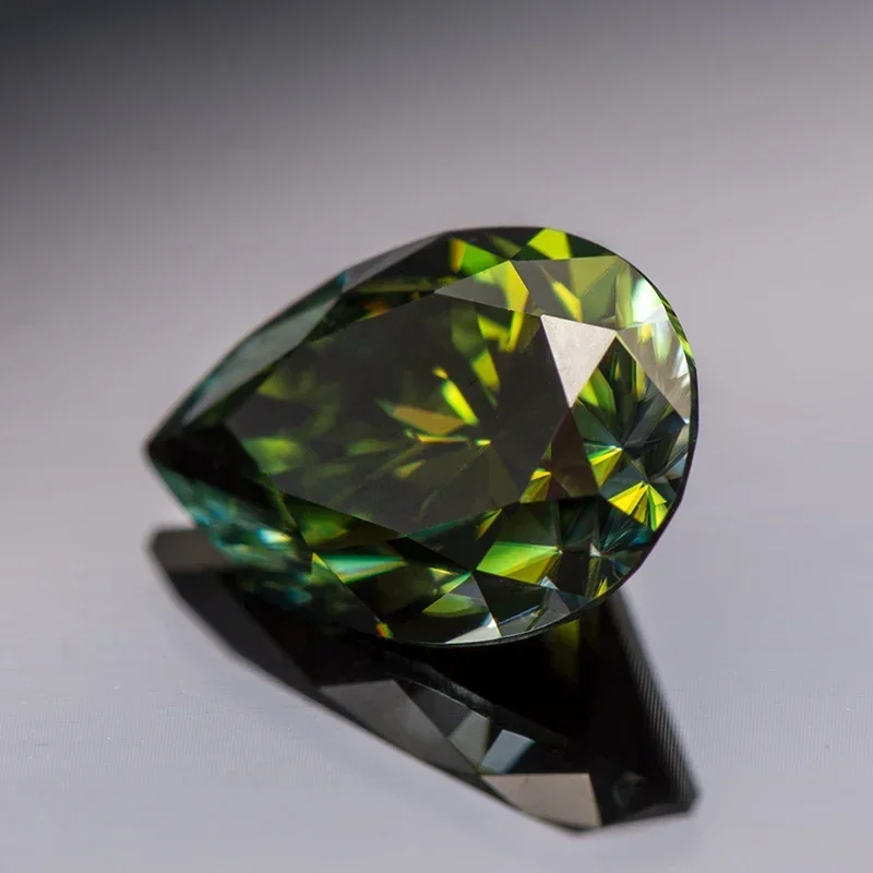 Moissanite Stone Primary Color Yellow Green Pear Cut Gemstone Lab Created Heat Diamond for Women Jewelry with GRA Certificate