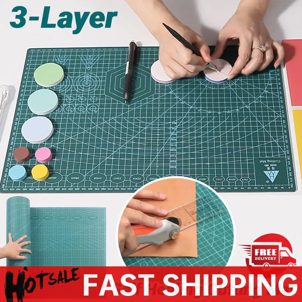 แผ่นรองตัดแบบซ่อมแซมตัวเอง 3 ชั้น ขนาด 60x90 ซม. แผ่นรองตัดสองด้านทำจาก PVC สำหรับงานเย็บผ้า ควิลท์ สมุดภาพ และงานฝีมือ