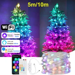 RGB LED String Lights para exterior, guirlanda impermeável, Fairy Lights, USB, controle inteligente Retome, cor dos sonhos, Bluetooth, Natal, WS2812b