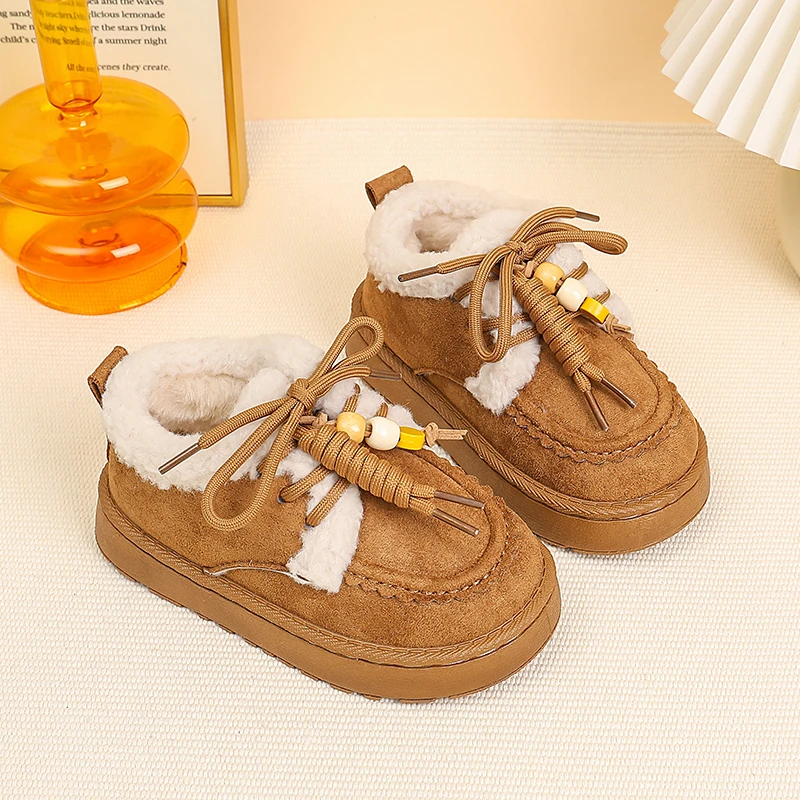 2025 Kids Snow Boots Comfort Platform Fluffy Fur Kids Boots Winter Thick Bottom Furry Ankle Boots Lace Up Casual Kids Shoes