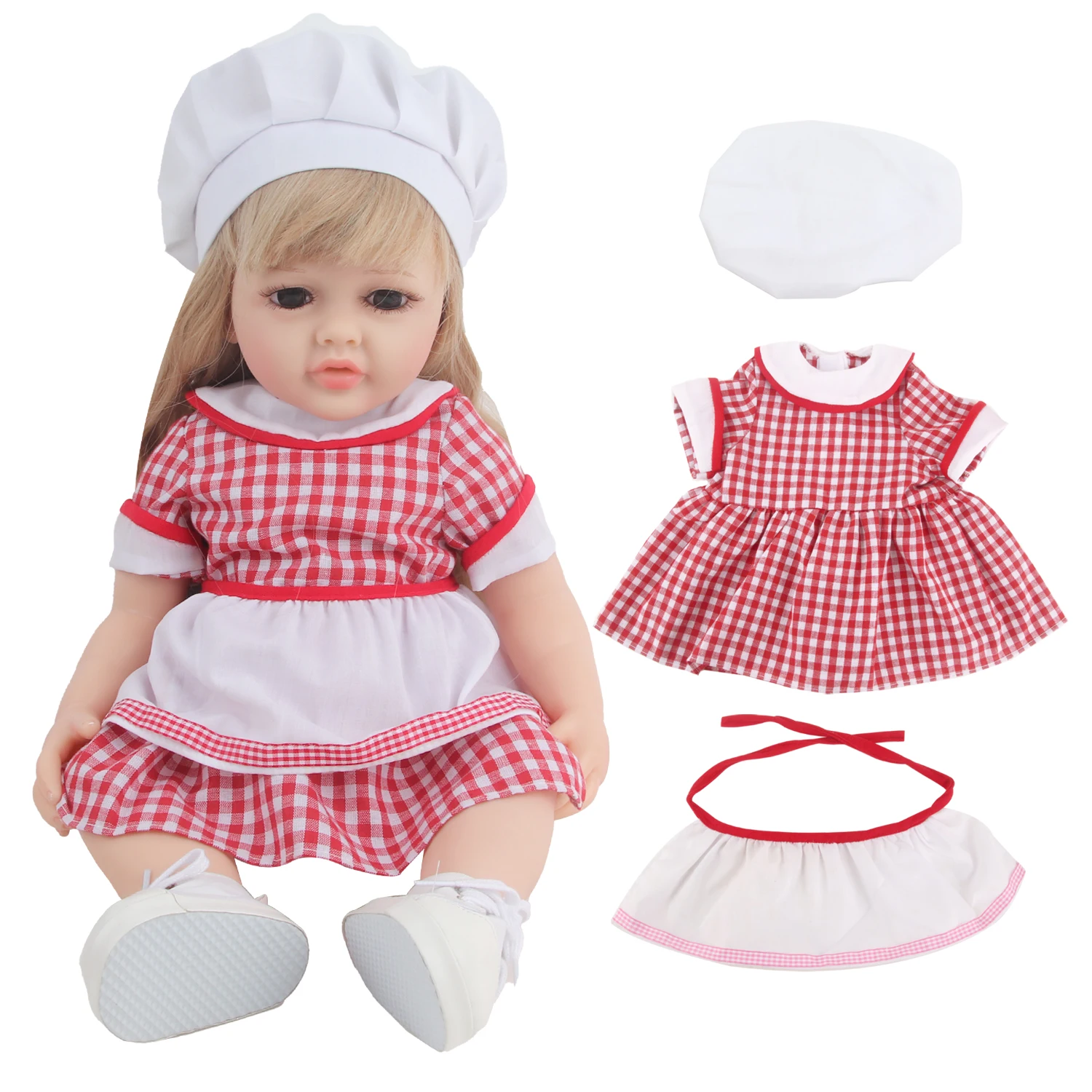 Cospaly Chef Uniform Clothes Set For 55Cm Baby New Born Doll Cook Dress Suit For 22 Inches Reborn Girl Doll Cute Clothing Toy