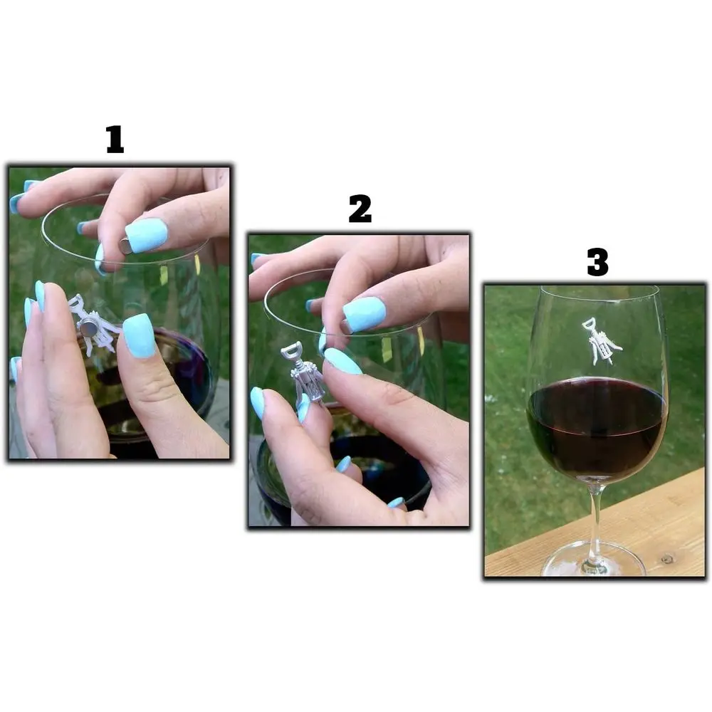 Set of 6 Magnetic Drink Markers with Wine Theme for Glass Identification