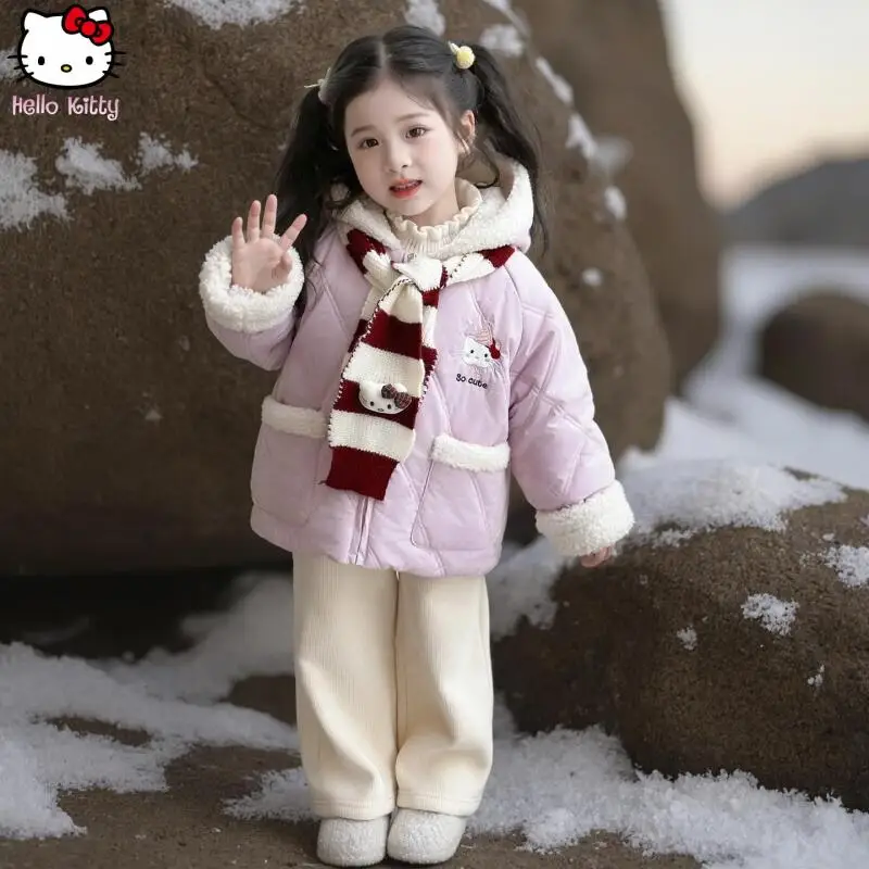

Hello Kitty Girls Kawaii Warm Cotton Clothes Anime Autumn Winter New Cartoon Thickened Cotton Clothes Sanrio Fashion Jacket Tops