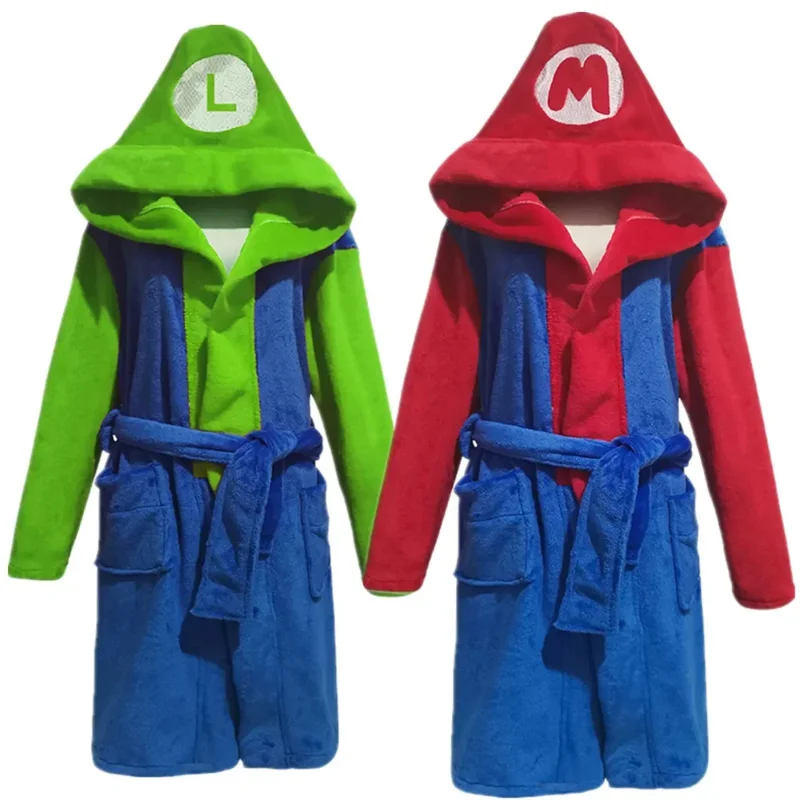 Game Super Bros Luigi Cosplay Costume Adult Kids Pajamas Bathrobe Home Wear Night Robe Halloween