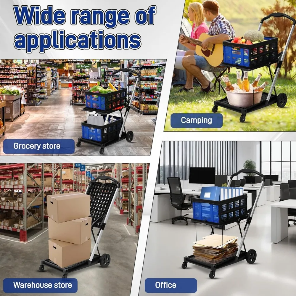 عربة تسوق متعددة الأغراض قابلة للطي بطبقتين مع عجلات لتسوق البقالة واستخدام المطبخ وأسواق المزارعين #5