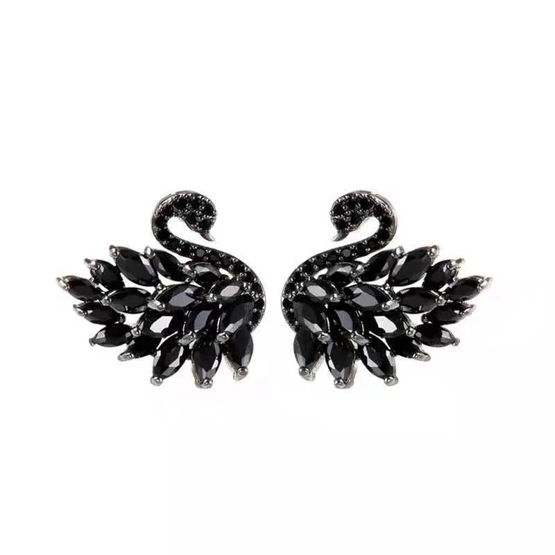 

Elegant Black White Swan Studs, S925 Silver French Vintage Earrings, Meaningful Love Gift for Her, Valentine's Birthday Present