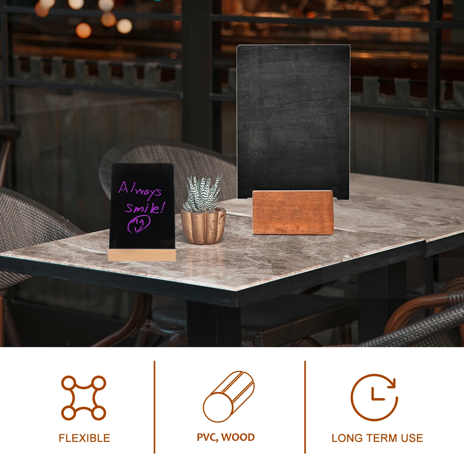 

Wooden Display Board PVC Mini Dry Erase Writing Small Stand Reusable Blackboard Notice Chalk Memo Home Bar Decor Gift