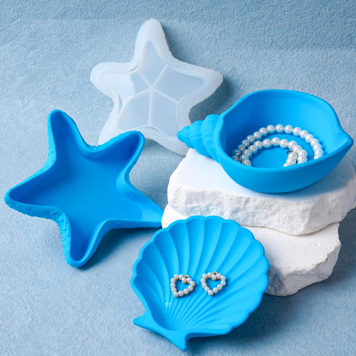 DIY Concrete Starfish Starage Tray Silicone Mold Candle Holder Plaster Molds Shell Conch Resin Flowerpot Craft Making Home Decor