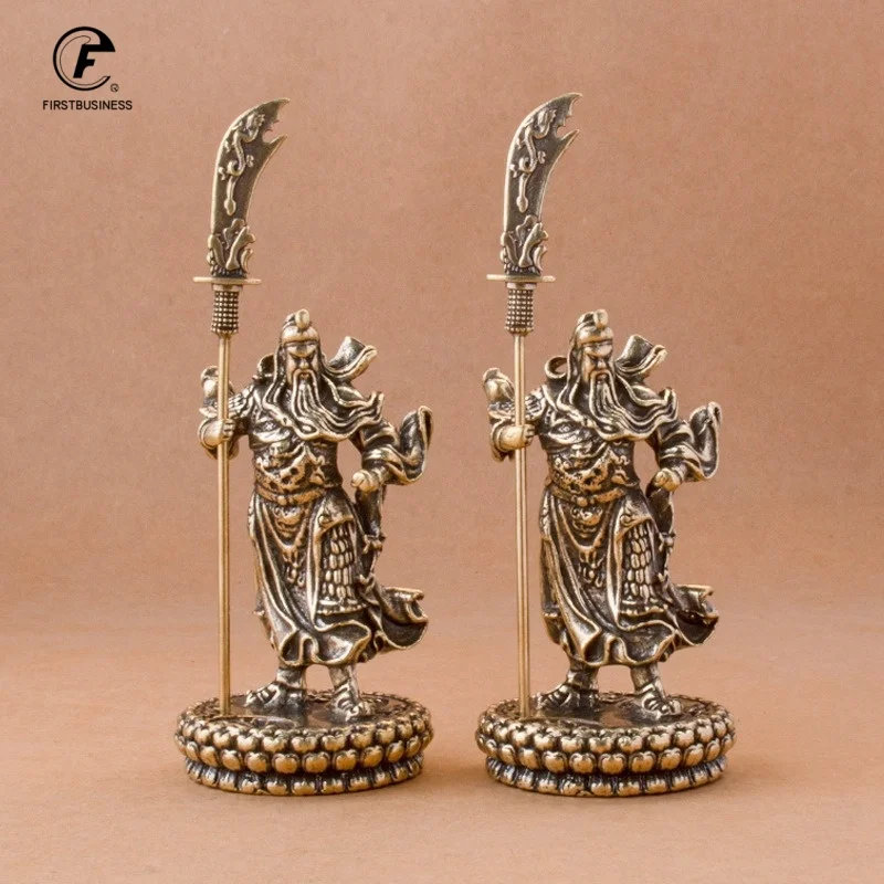 Antique Copper Guan Gong Statue Chinese God Of War Buddha Figurines Miniatures Desktop Ornament Feng Shui Home Decorations Craft