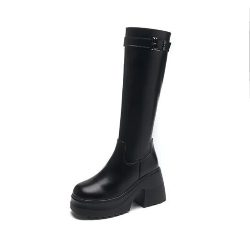 

Women's Knee-high Boots 10cm Heel Heightening Long Boots Thick Bottom Slim Boot High Heel Knight Boot Microfiber Material Cotton