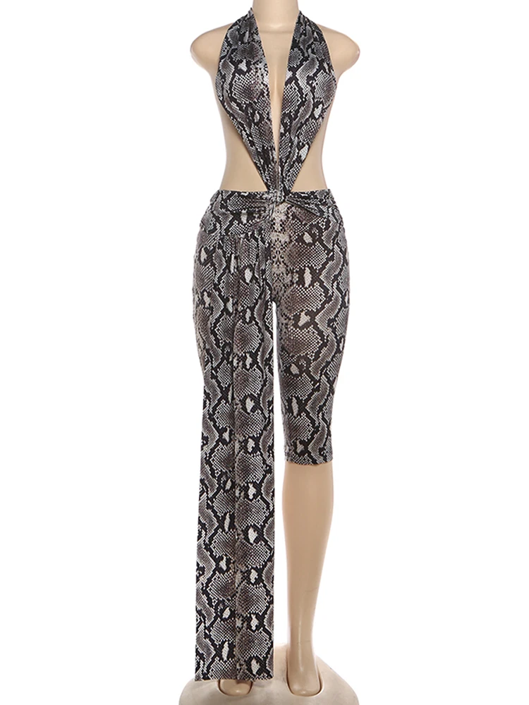 Cutenew セクシーな蛇紋岩ホルターロンパース女性リボンパッチワークノットノースリーブバックレスワークアウトミッドナイトクラブウェアプレイスーツ