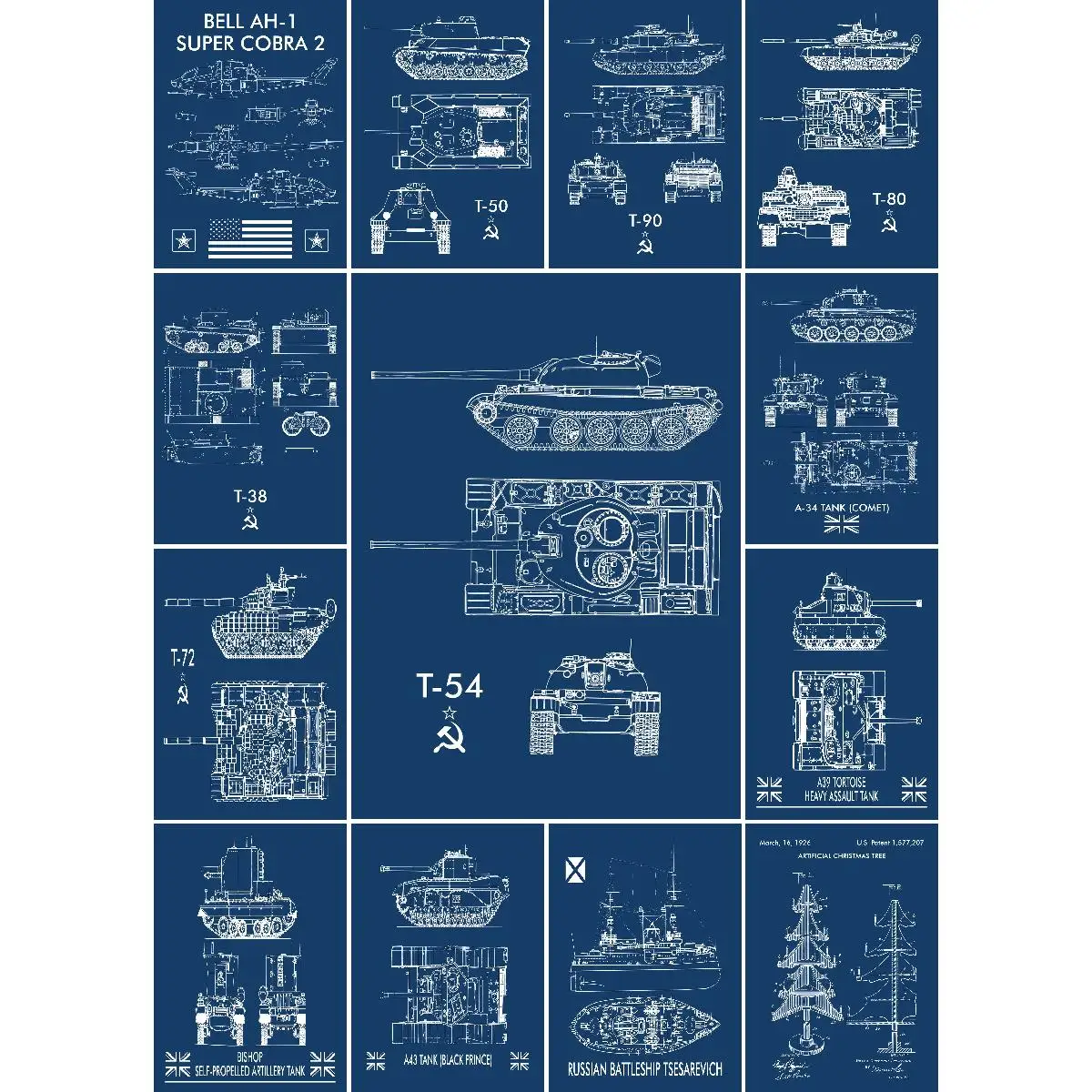 ملصق مخطط خزان T Soviet خمر ، ديكور حائط مطبوع لعشاق التصميم الداخلي ، ديكور منزلي ، مجموعة فنية