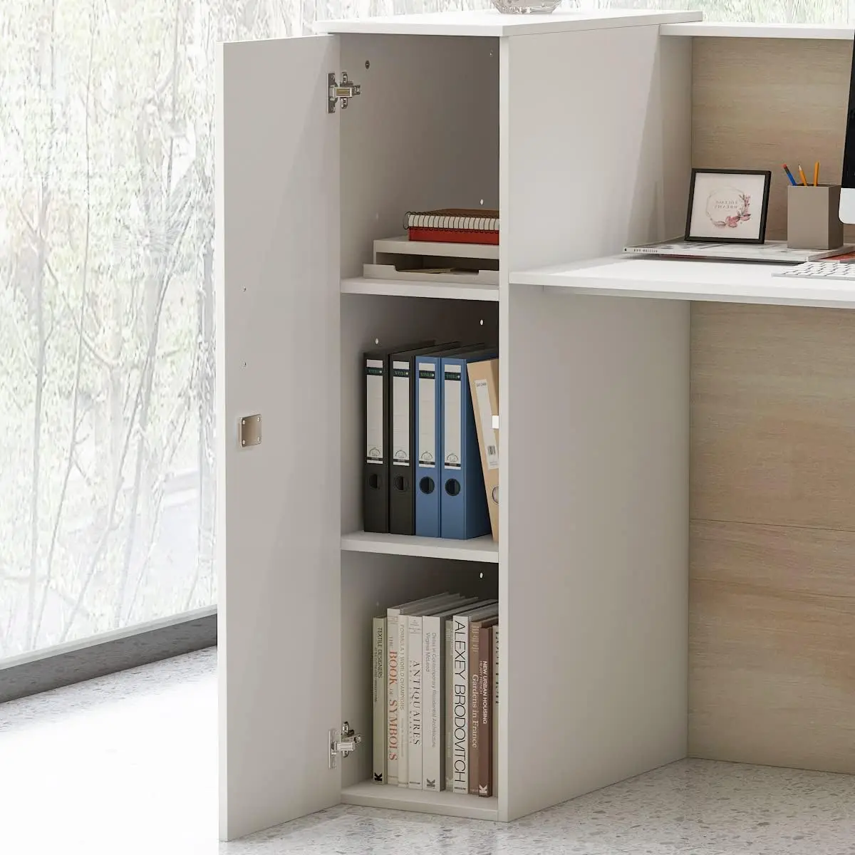 Reception Desk with Counter, Retail Counter with Private Lockable Storage&Adjustable Shelves, for Reception Room Checkout Office