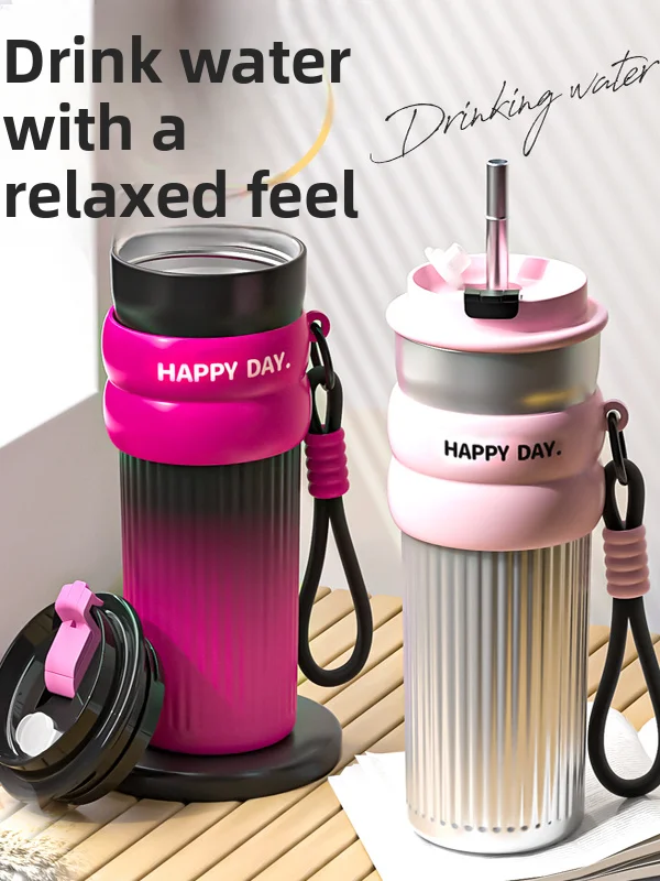 

Большая термокружка из нержавеющей стали для спорта и путешествий, портативная изолированная бутылка для воды с ремешком для мужчин, для кофе и напитков на открытом воздухе