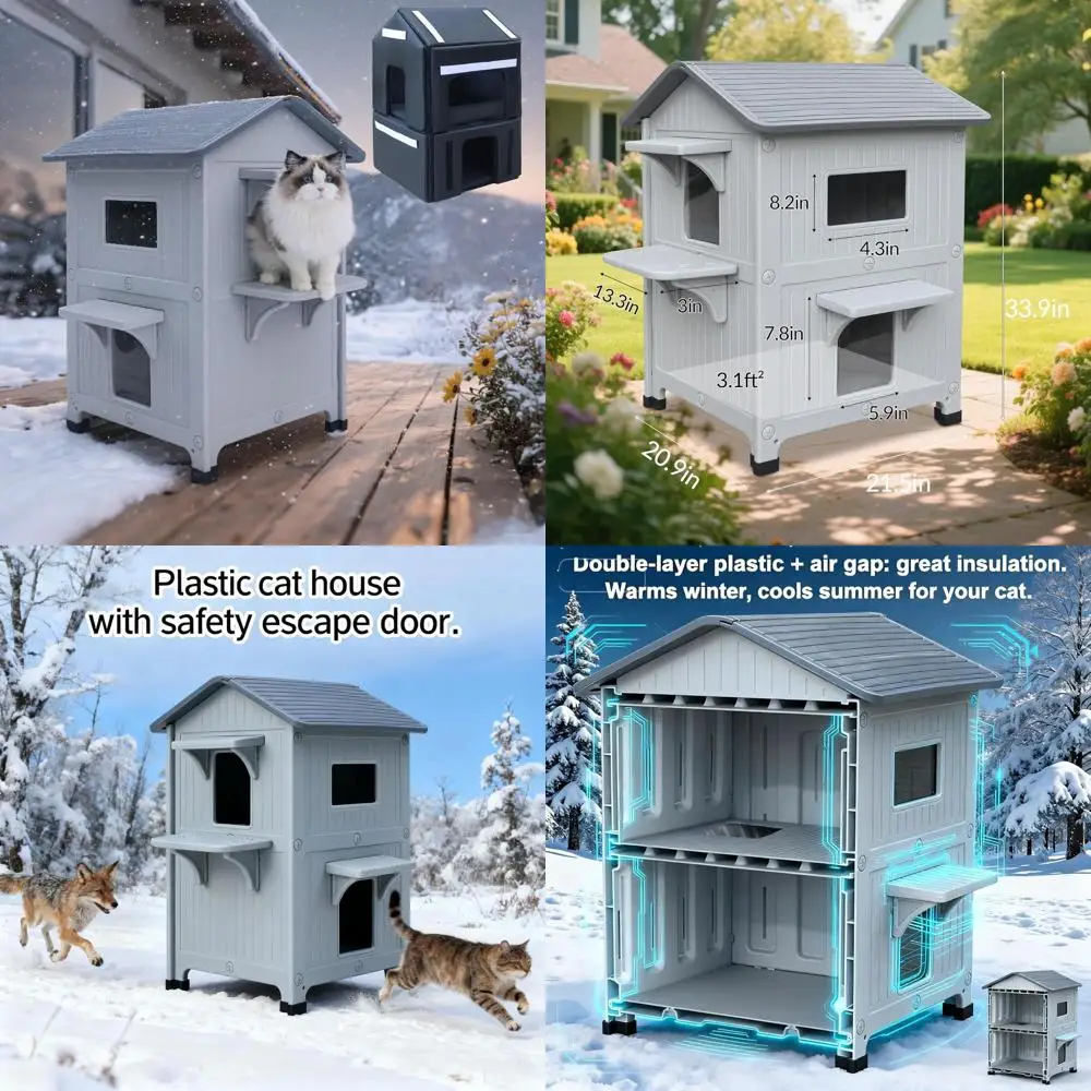 

Insulated 2-Story Outdoor Cat Shelter for Multiple Ferals, Grey, 34x21x21.5, Easy Assembly