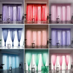 Rainbow Colorful Solid White Tulle Sheer Window Curtains For Living Room Bedroom Tulle Voile Organza Curtains Fabric Drapes