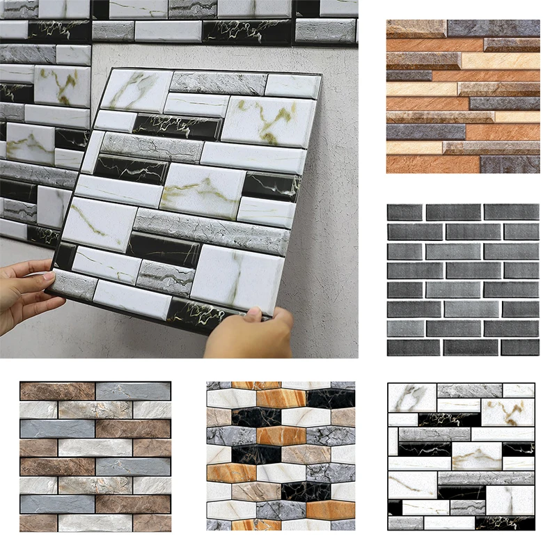 12Pack Self-Adhesive 3D Wall Sticker Brick Grain Pattern PVC Waterproof Wall Paper Bathroom Kitchen Wall Stickers  30x30cm