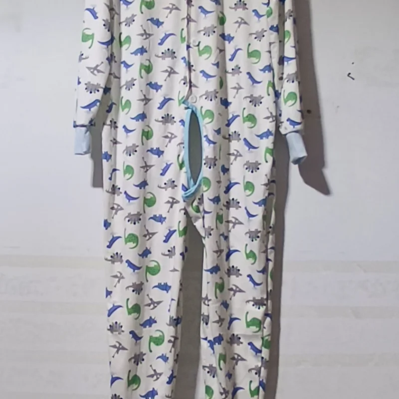 

Adult Pure Cotton Jumpsuit ABDL Cute Cartoon Comfortable Open Crotch Bodysuit Pajamas DDLG Long Sleeves Loose Home Clothing