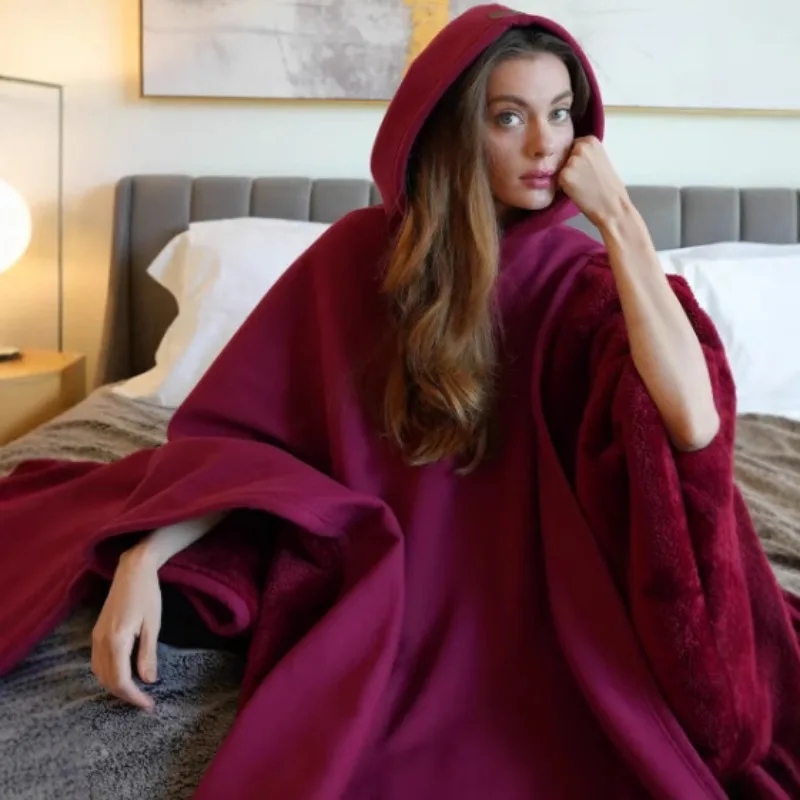Women's Clothing Fall Winter Oversized Hooded Wool Blend Cape Coat