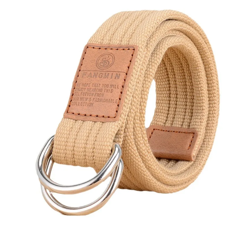 Neue Unisex Leinwand Gürtel Doppel Ring Schnalle Gürtel Männer Frauen Casual Business Cowboy Hosen Gürtel
