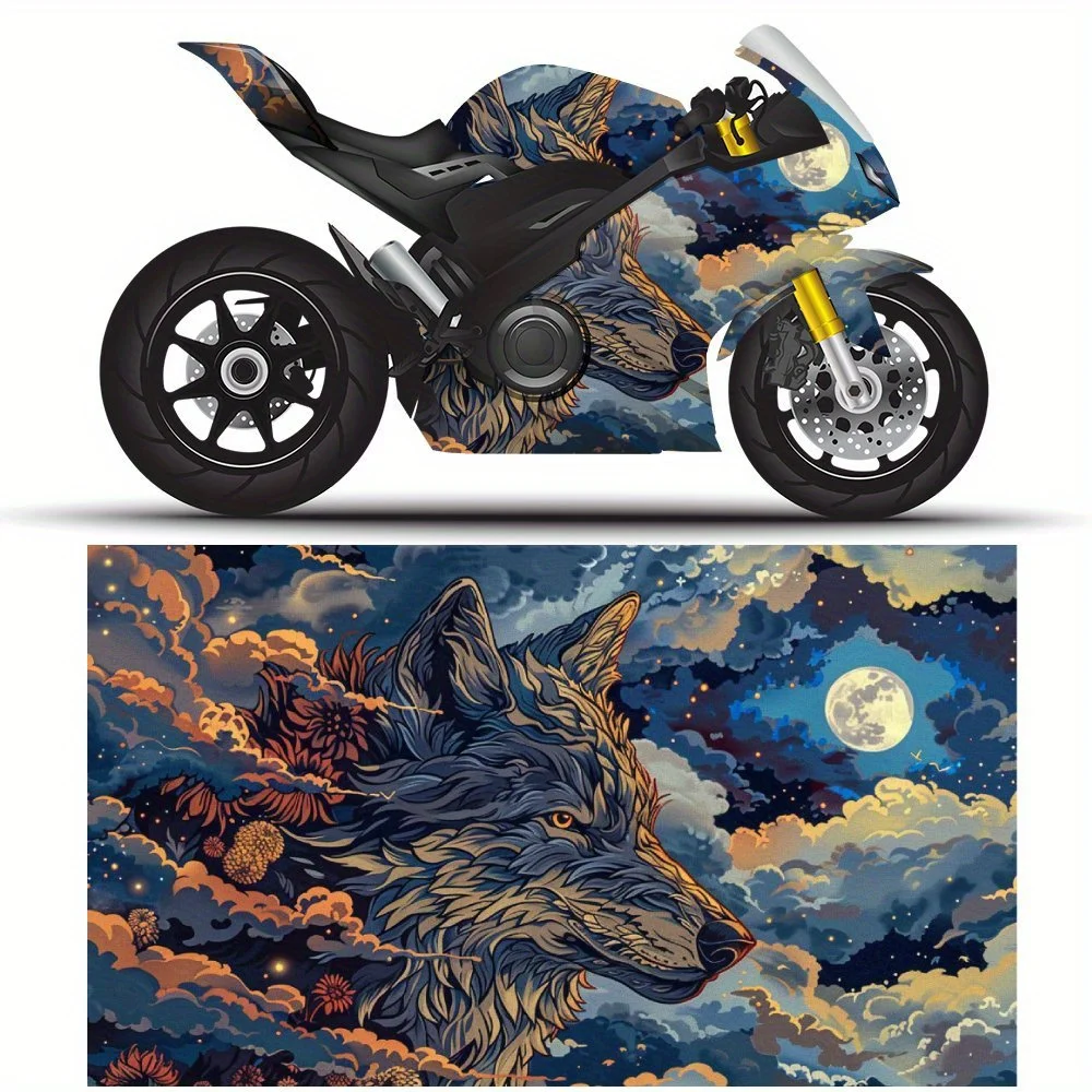 

Виниловая пленка для мотоцикла Dreamy Nebula Wolf Print, самоклеящаяся водонепроницаемая наклейка, декоративная пленка против царапин для кузова велосипеда