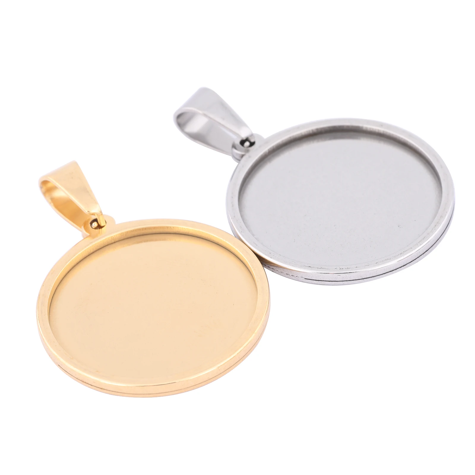 

5pcs Stainless Steel Gold Plated 24mm Round Cabochon Base Settings Diy Blank Pendant Bezel Trays For Jewelry Making Supplies