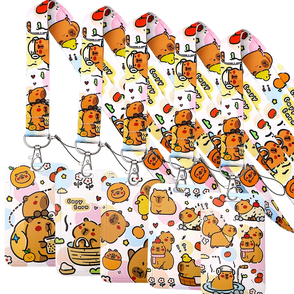 

Cartoon Capybara Lanyard Keychain Men ID Credit Card Cover Pass Mobile Phone Charm Cute Neck Straps Badge Holder Key Holder