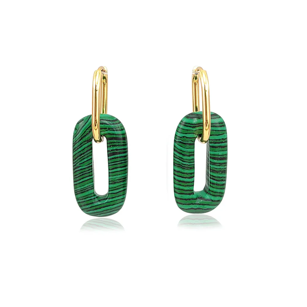HUIDANG Earrings Trend 2026 Big Hollow Green Stone Square Earrings Woman Autumn Stainless Steel Boucles d'oreilles