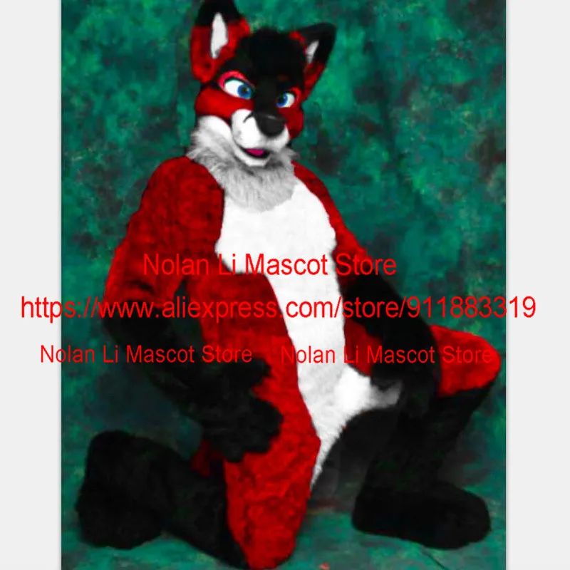 Red Long Furry Wolf Fox Husky Dog Mascot Costume Fur Adult Cartoon Character Crew Singing And Dancing Preschool Education 1031