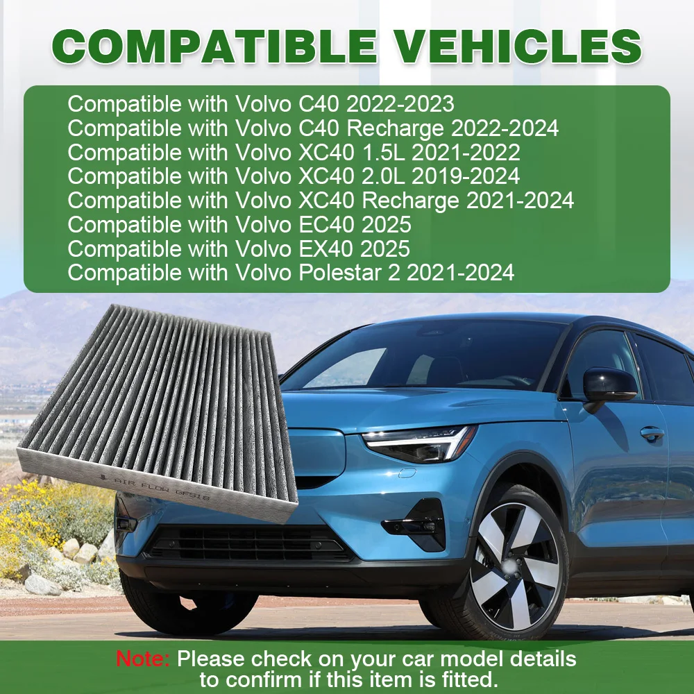 

For Volvo C40 XC40 EC40 EX40 Polestar 2 Car Activated Carbon Cabin Air Filter 31497284, 31497285, 32226484,CUK29010, 1987435607