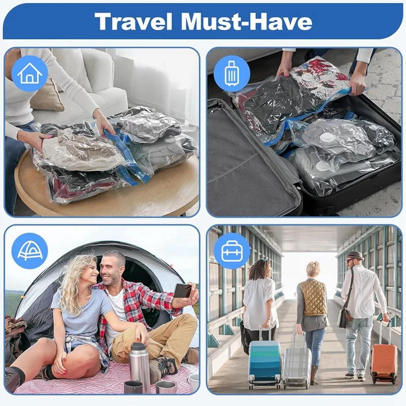 12PCS Travel Vacuum Storage Bags With Electric Pump Vacuum Seal Bags For Luggage Space Saver Bags For Clothes EU Plug