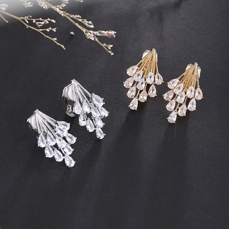 Fashion Korean Elegant Cubic Zirconia Clip on Earrings Without Pierced for Women Temperament Personality Ear Clips Party Jewelry