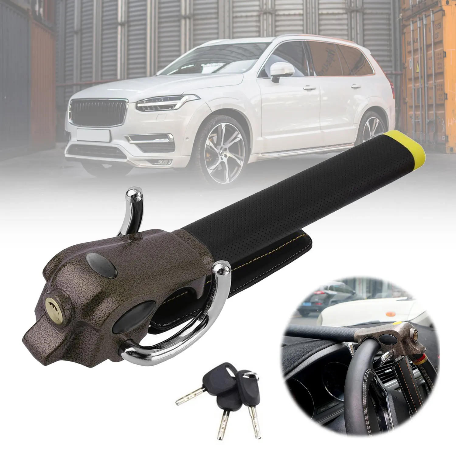 Antivol de volant multifonction en alliage d'aluminium pour véhicules, brise-vitres, rotation à 360 degrés, avec clés