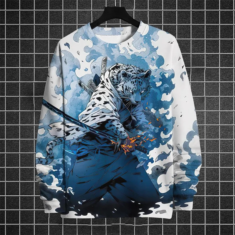 

Ukiyoe Pattern Hoodie For Men Japanese Animal 3D Printed Sweatshirt Autumn Long Sleeve Tops Loose Pullovers Round Neck Hoodies