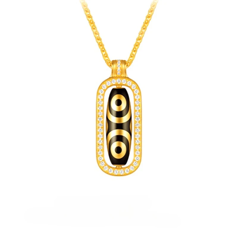 

Genuine 18 Kt Gold Color Golden Three Eyed Tianzhu Bead Pendant Necklace for Women Party Birthday Jewelry Gift Not Fade