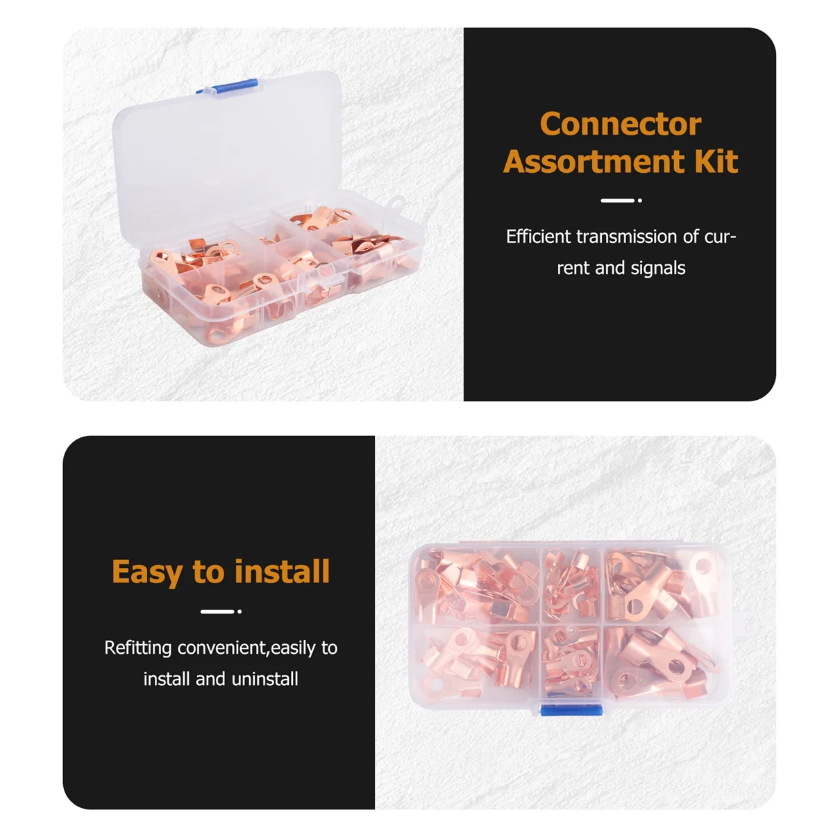 Terminali Terminali ad anello in rame a cilindro aperto Kit di assortimento di connettori a crimpare per cavi OT 10A 20A 30A 40A 50A (confezione da 70)