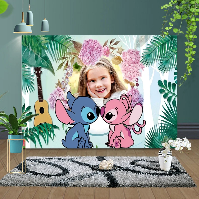 Free Customizable Disney Lilo & Stitch Angel Backdrop Happy Birthday Party Decorations Baby Shower Party Supplies Background