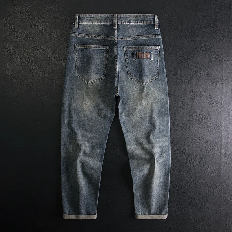 

Trendy brand high-end jeans men's slim fit elastic American retro washed fashionable casual versatile trend long pants