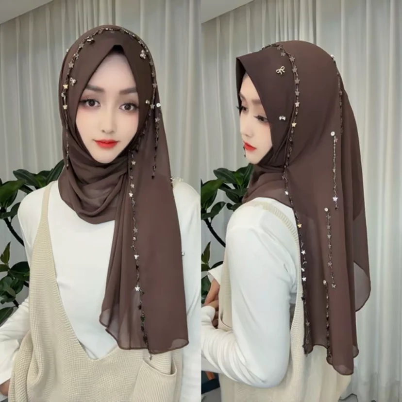 2025 Muslim Islam Sweet Girls Ready Female Chiffon Hijab Wraps