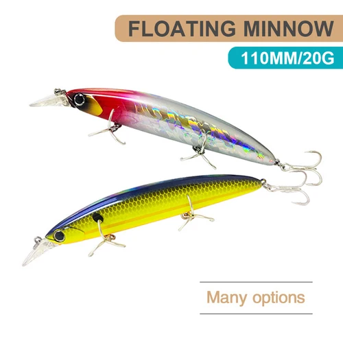 Imagen 2 del producto Señuelos de pesca de 11cm y 20g, pececillo flotante Wobbler, cebo duro Artificial de fundición larga, accesorios de pesca de agua de mar, señuelo de lubina MN618