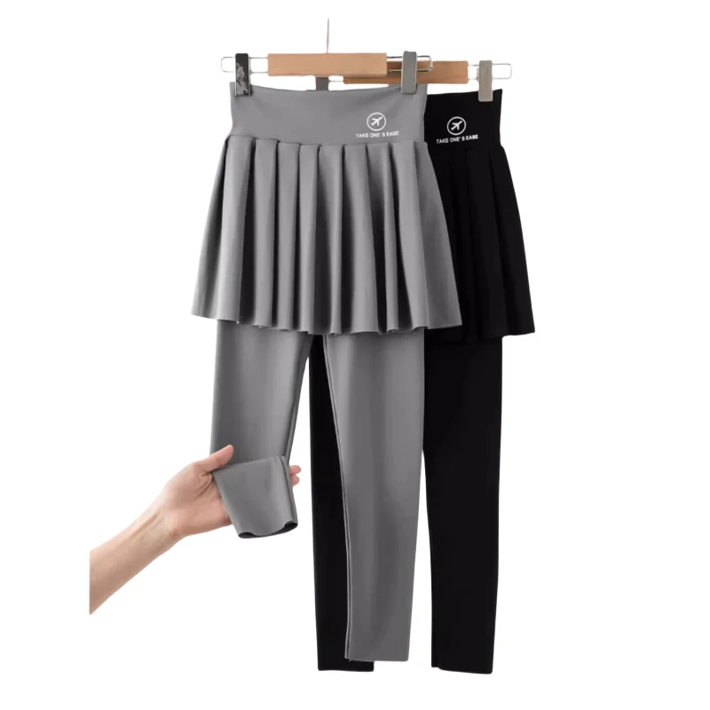 Girls Leggings With Skirt 2in1 Pleated Tennis Skirt Yoga Pants Kids Teens Elastic Waist Dance Skirted Skorts Soft Sports Tights