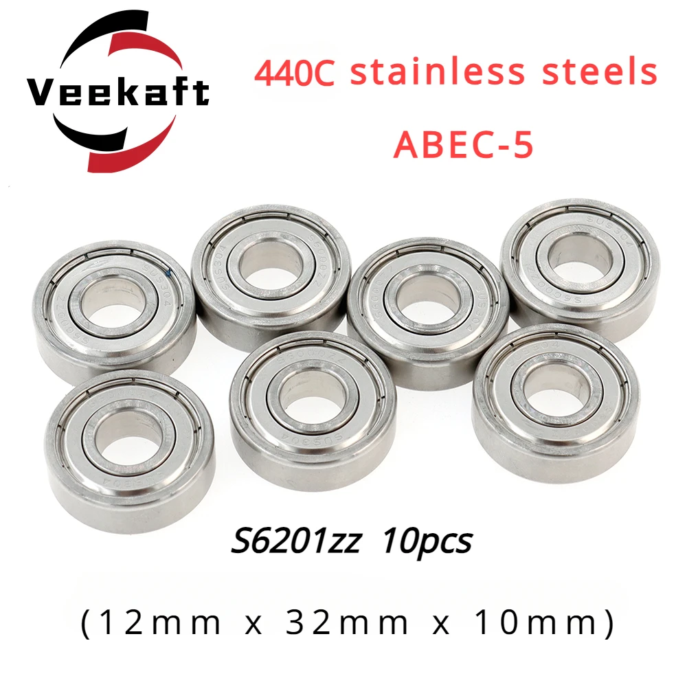 

High Precision Veekaft 440C Stainless Steel Small Deep Groove Ball Bearings S6201zz 10pcs. Dimension 12mmx32mmx10mm