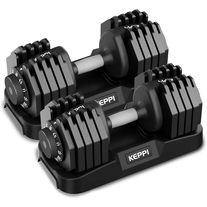 Keppi Adjustable Dumbbells Set-25lb/40lb/55lb/60lb, Anti-Slip Metal Fast Adjust Weight Handle, Exercise & Fitness