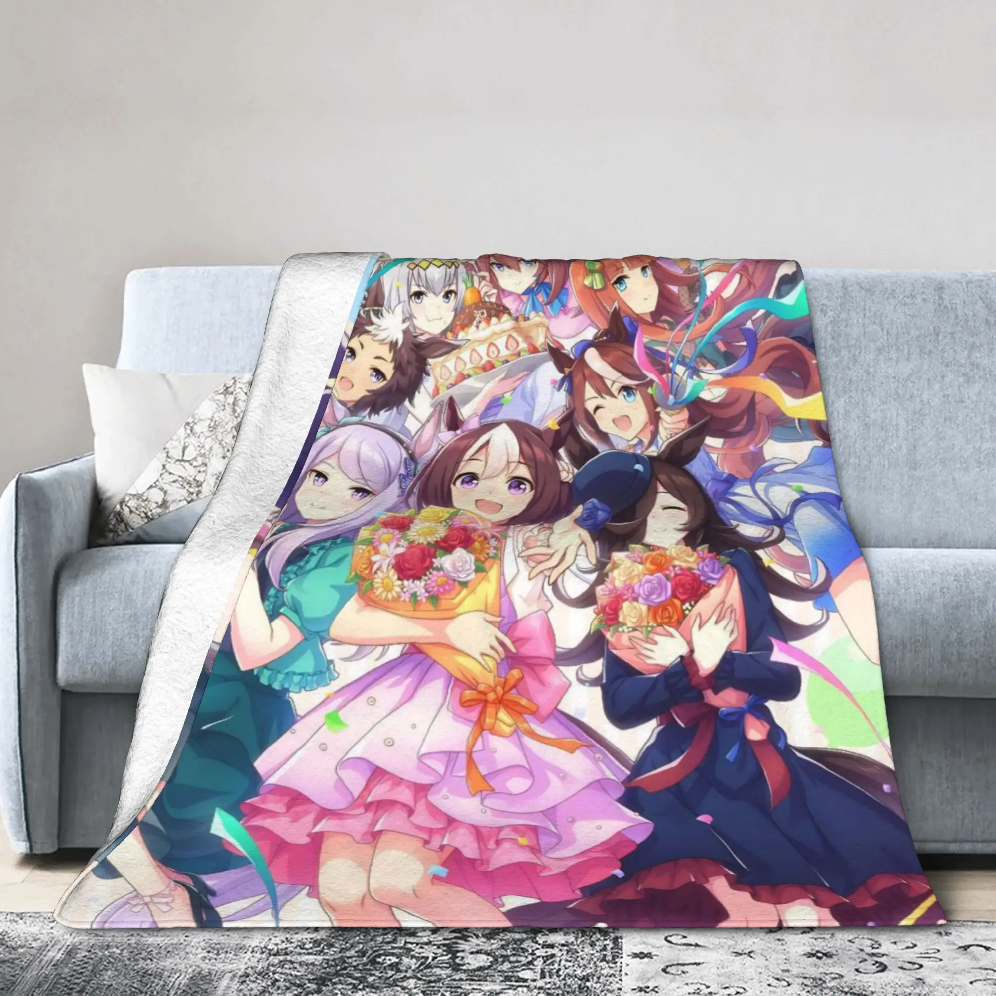 Uma Musume Pretty Derby Umamusume Knitted Blankets Coral Fleece Plush Cute Anime Soft Throw Blanket for Home Couch Bed Rug