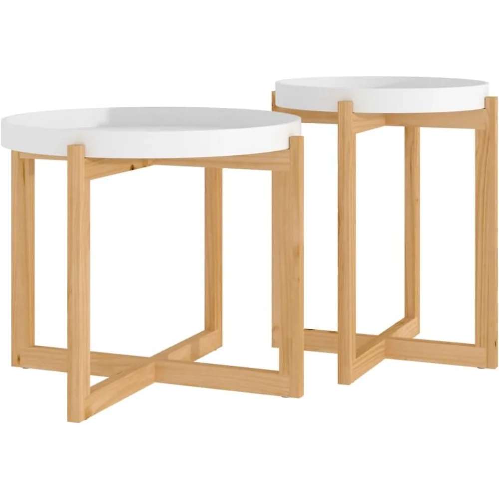 Coffee Table Set - Contemporary Side/End Tables with Spacious Top, Made of Engineered Wood & Solid Pine