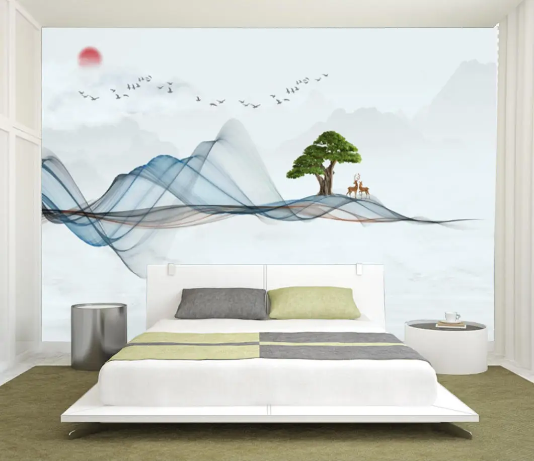 

Custom wallpaper ink line deer marble landscape TV sofa background wall painting home decoration living room 3d wallpaper