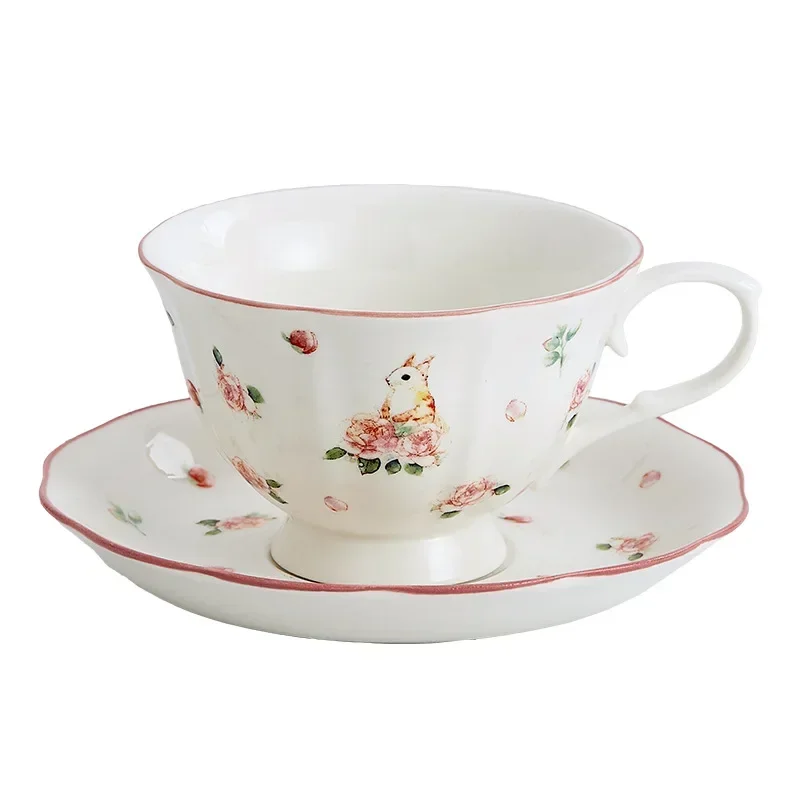 Alice Style French Pink Coffee Cup and Saucer Set Ceramic Cups Cute Afternoon Tea Dessert Plate.