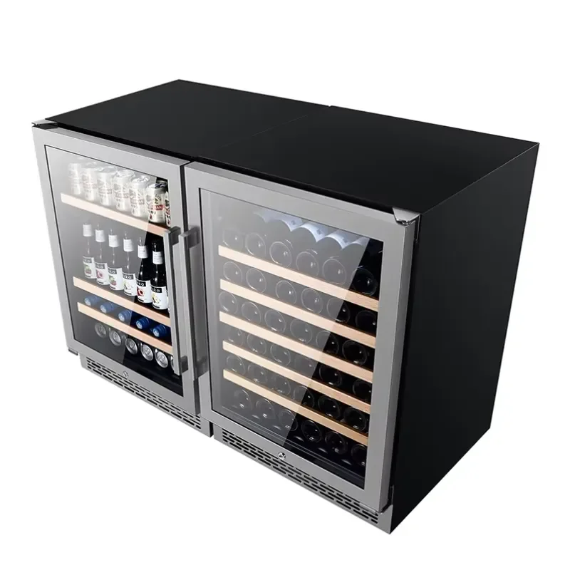 SICAO Stainless Steel Dual Zone Wine Cooler Under Counter Beverage Refrigerator Vintage Mini Bar Fridge for Home Kitchen Use