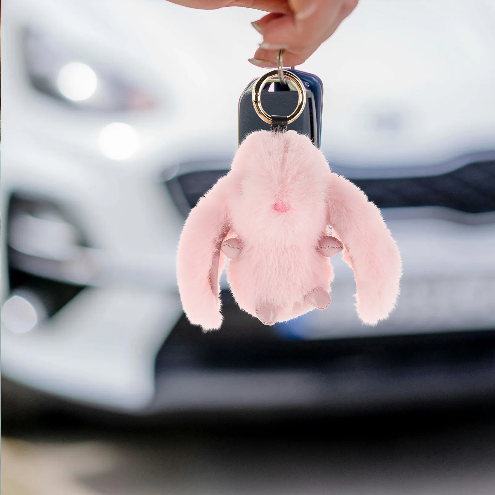 

Pink Bunny Keychain Adorable Soft Touch Mini Charm for Keys Purse Backpack Birthday Gift Valentine Present Kawaii Cute Animal