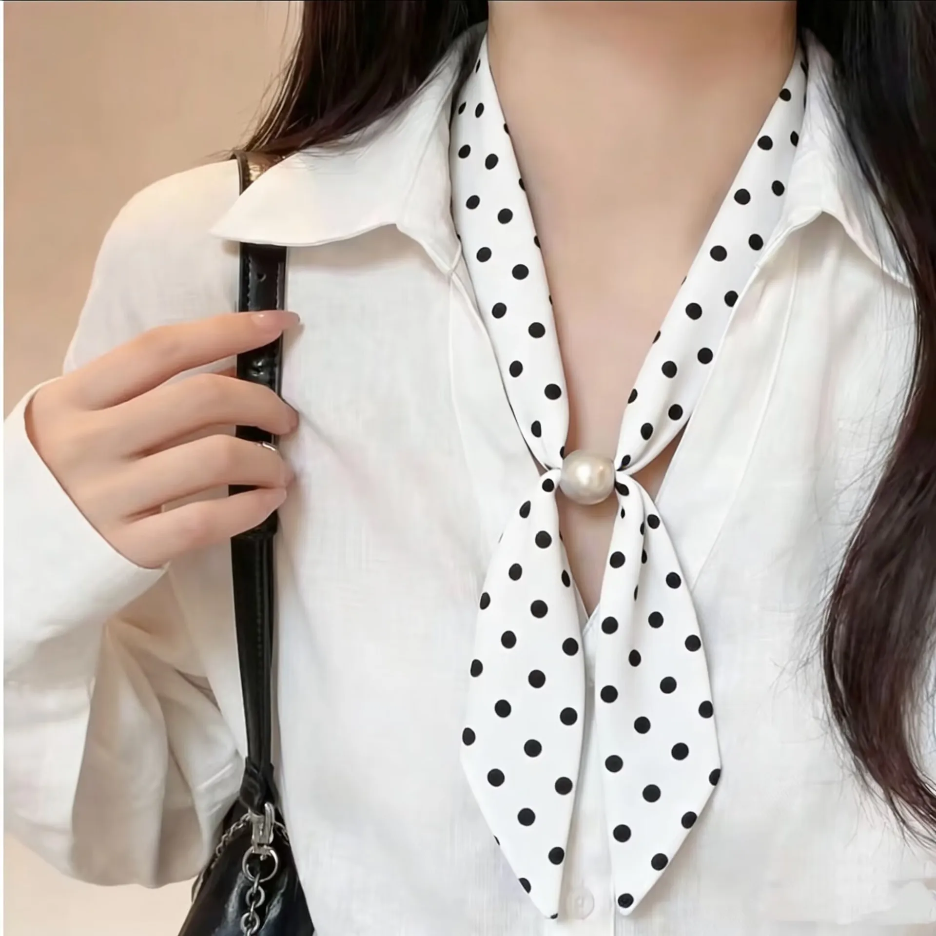 New Spring Retro Single Bead Silk Scarf - Korean Fashion Satin Versatile Outdoor Travel & Photography Wrap for Women view 2